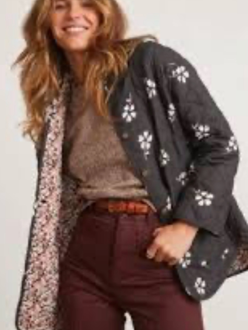 Marine Layer Women’s Quilted Jacket Gray Floral Lined Pockets Button Front L